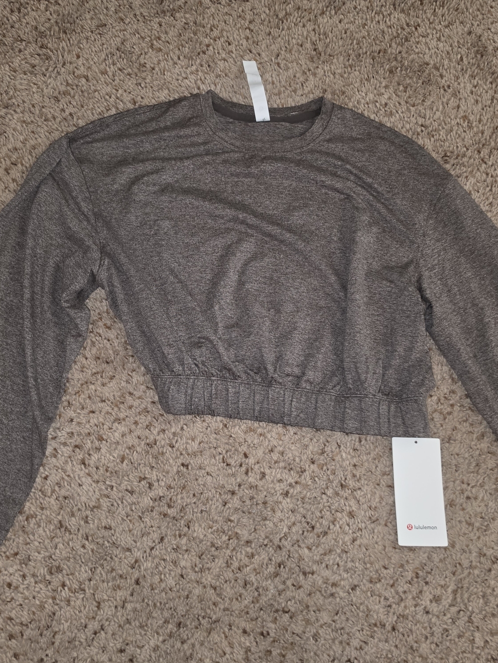 lululemon athletica Women's Cropped Long-Sleeve Sweatshirt in Heathered Brown